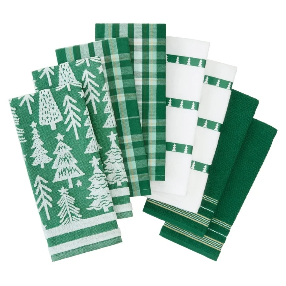 Green and White Holiday Kitchen Towels Set